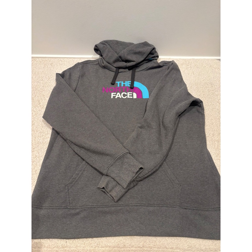 The North Face Womens XXL Gray Fleece Hoodie Teal Magenta Logo Pullover